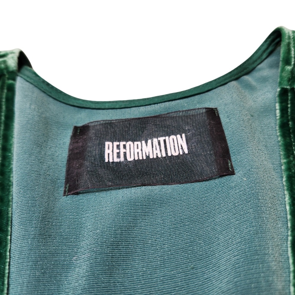 Reformation Size XS Emerald Green Velvet Wrap Mini Dress‎ 3/4 Sleeve Burnout - Picture 7 of 13